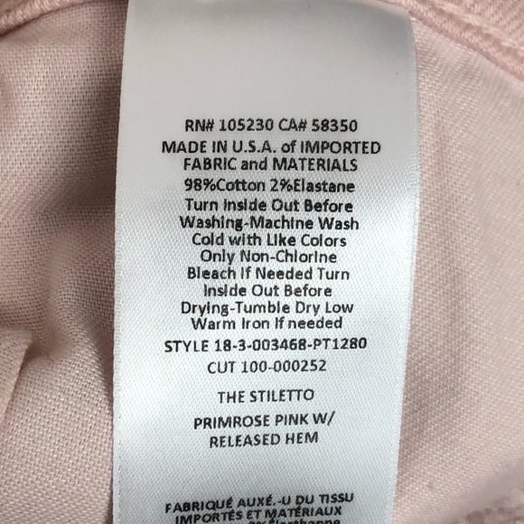 CURRENT Elliot, The Stiletto, primrose pink released hem jeans - Picture 11 of 11